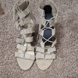 Beige Heeled Gladiator Sandals